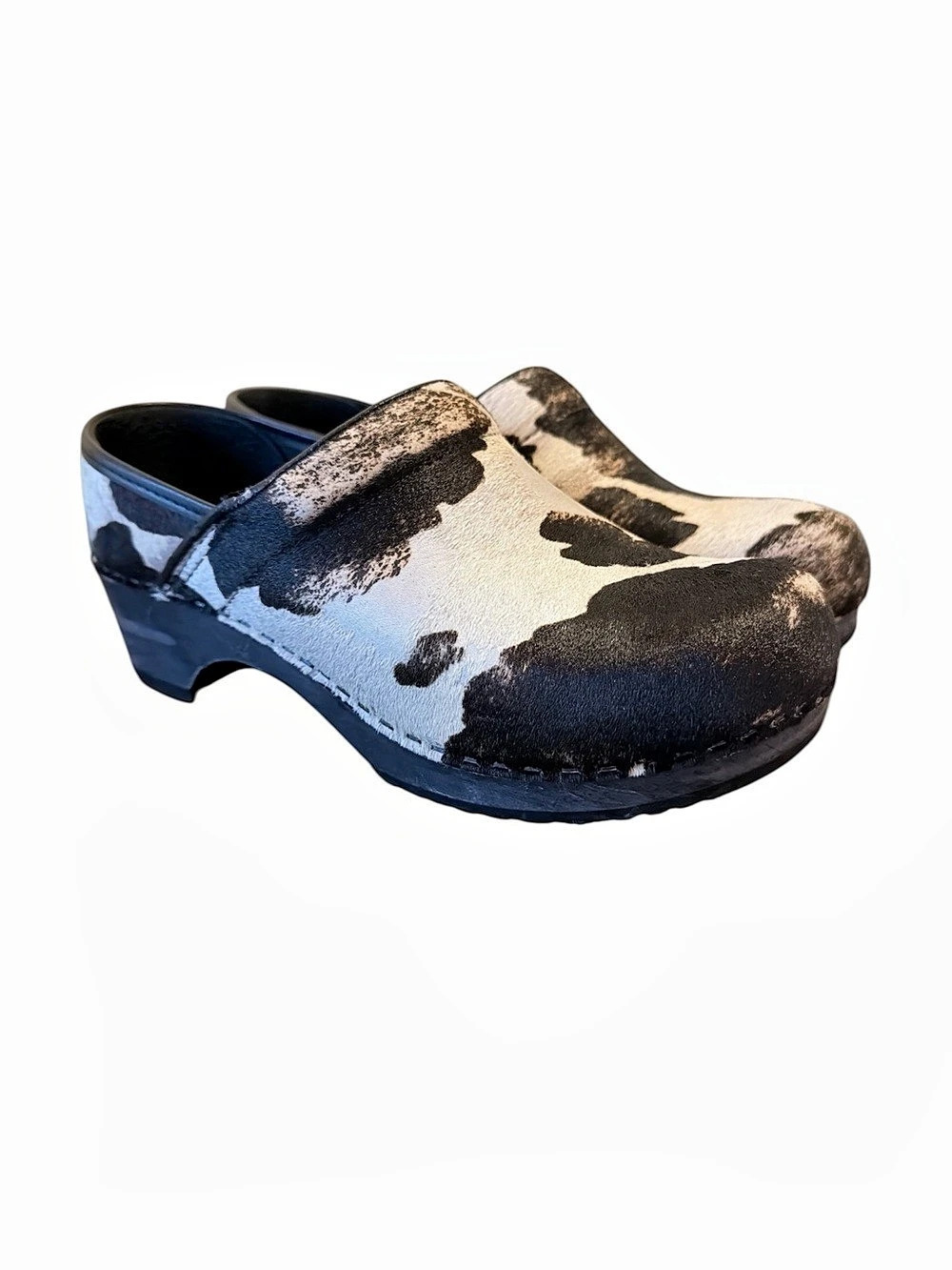 Sanita Cow Print Fur Comfort Clogs Low Heel Size 7.5 EU 38